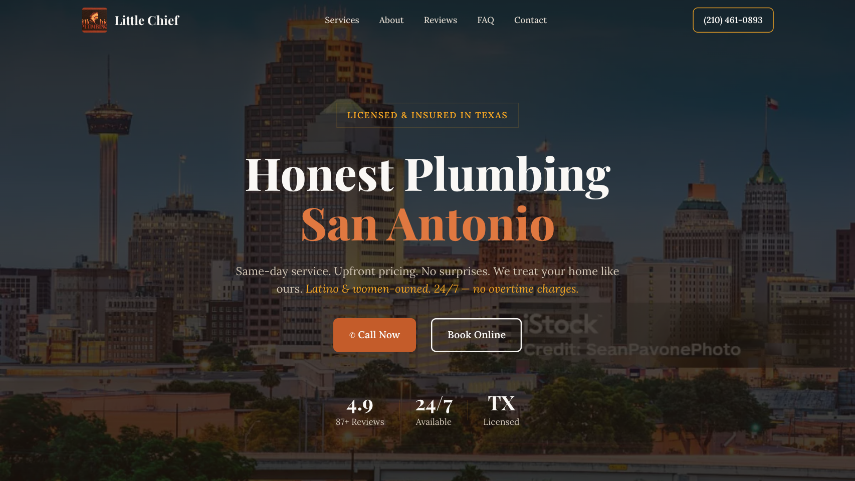 Screenshot of the Little Chief Plumbing homepage